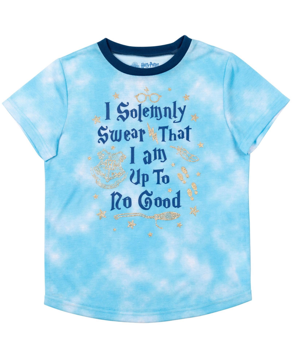 Harry Potter Girls Gryffindor Hufflepuff Ravenclaw Slytherin Pajama Shirt and Shorts Sleep Set Tie Dye- Blue