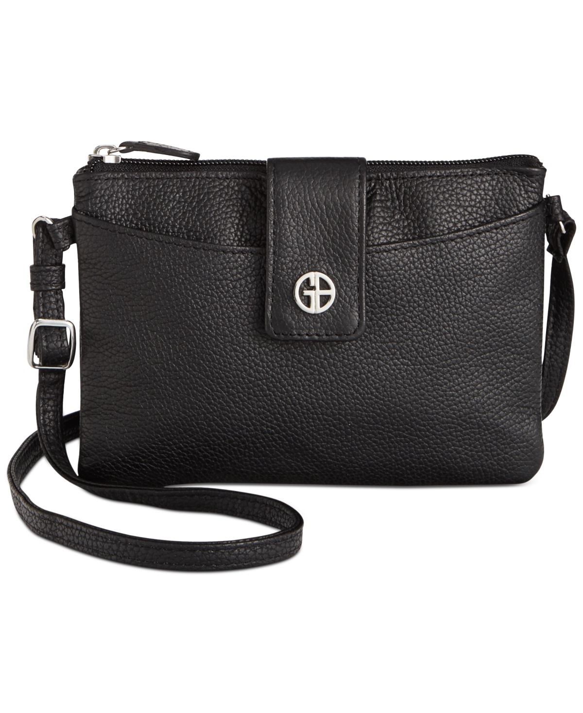 Leather Softy Mini Accordion Crossbody, Created for Macy's - Black/Silver