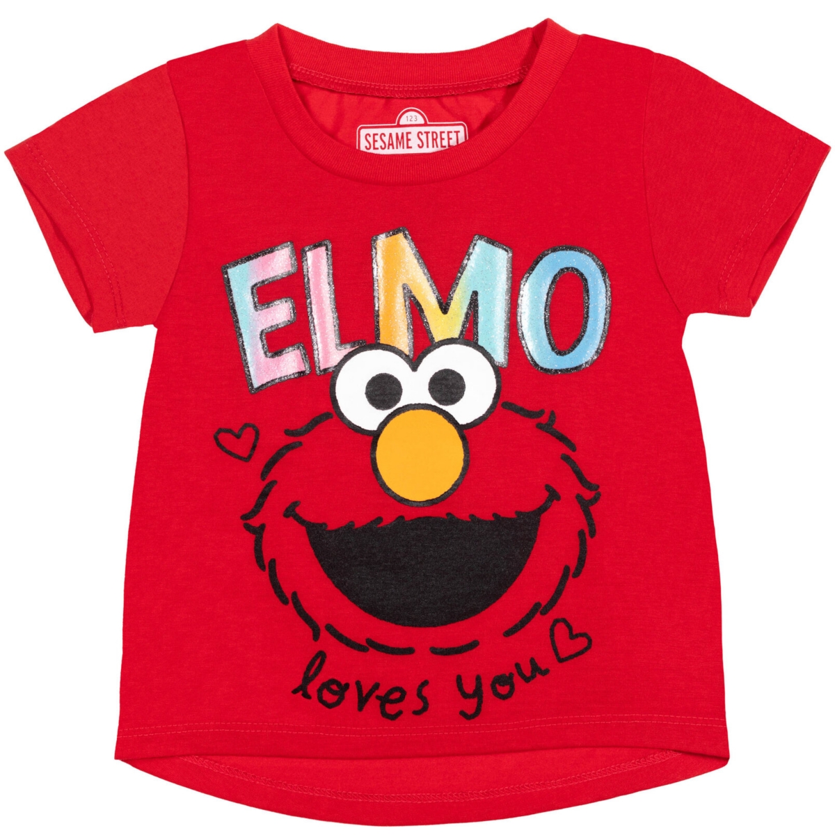 Sesame Street Baby Girls Elmo Graphic T-Shirt Mesh Skirt and Scrunchie 3 Piece Outfit SetRainbow -rainbow