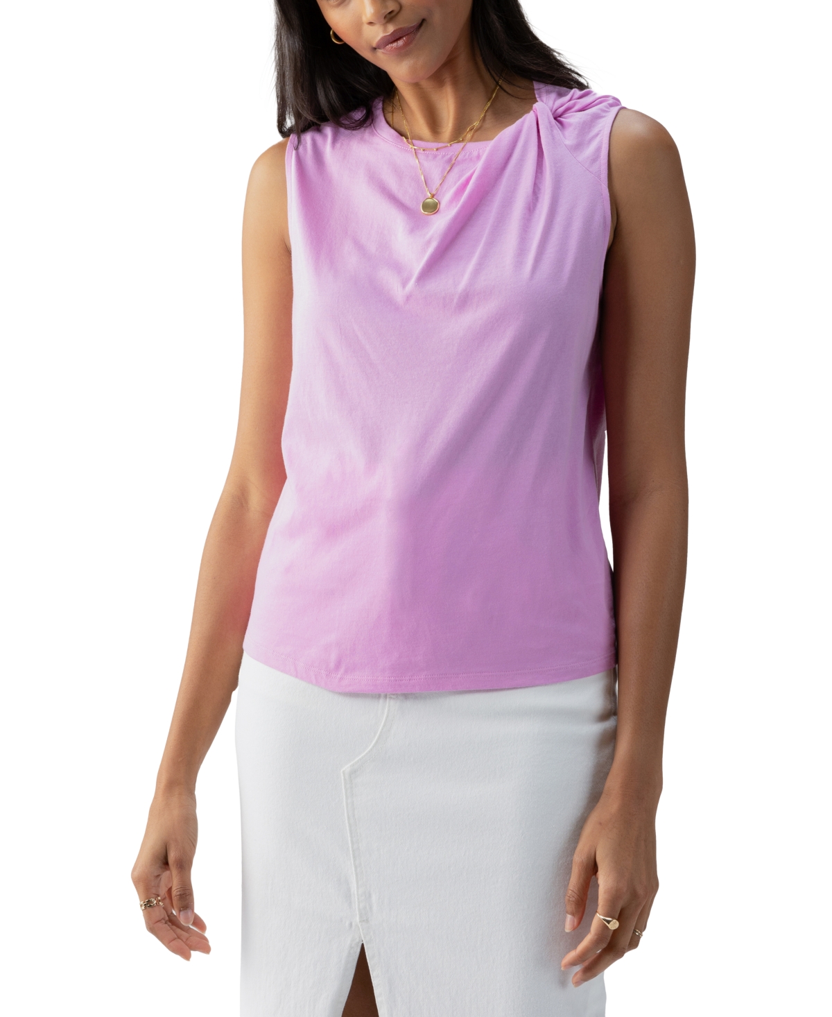 Shop Sanctuary Women's Sun's Out Cotton Knotted Sleeveless Tee In Iris