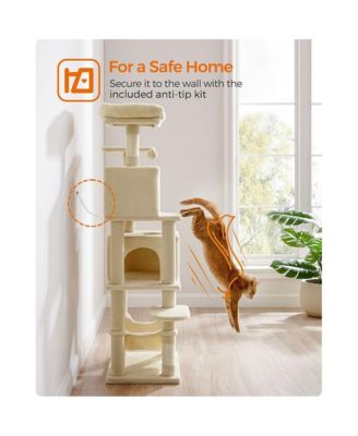 Cat Tree Tower With Hammock, Basket, Scratching Posts, Cat Caves, Plush Perches, Cat Activity Center