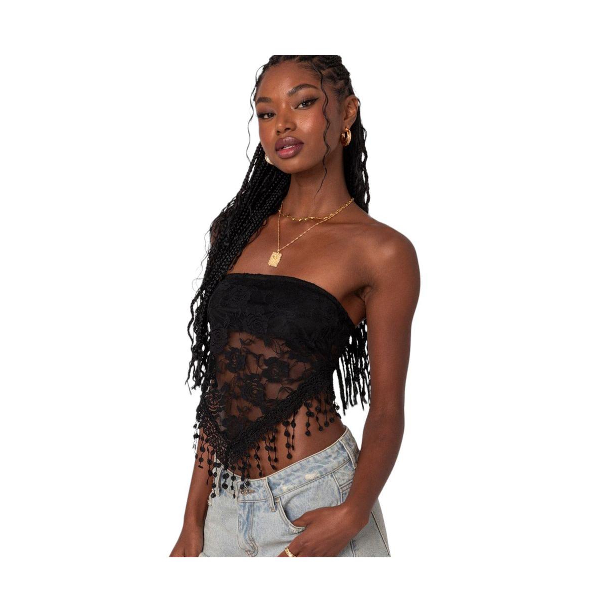 Edikted Women's India Sheer Lace Strapless Top