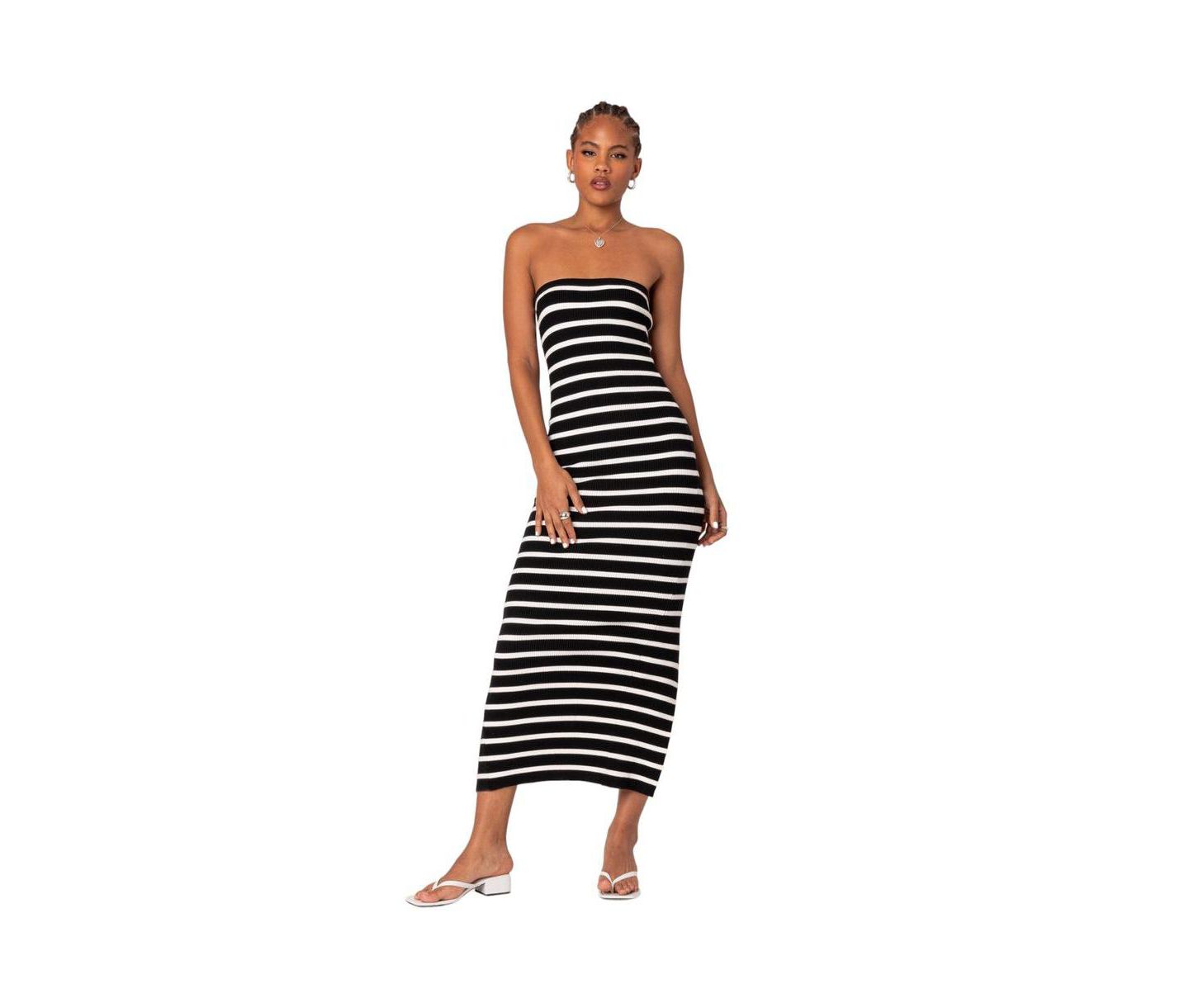 Женское платье Edikted Knit Back Slitted Maxi, цвет: Чёрный белый — фото 1