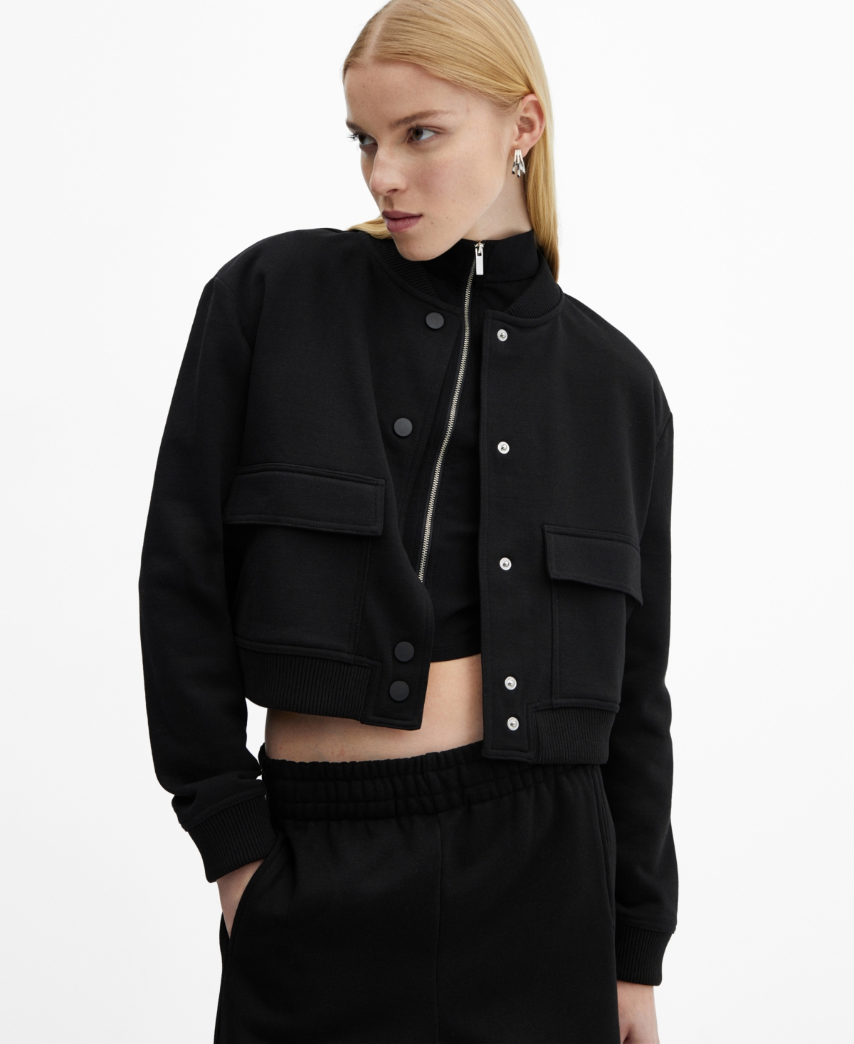 Women's Cotton Bomber Jacket - Black