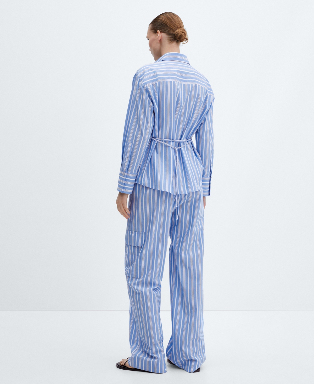 Mango Women's Striped Bow Blouse - Blue-pastel