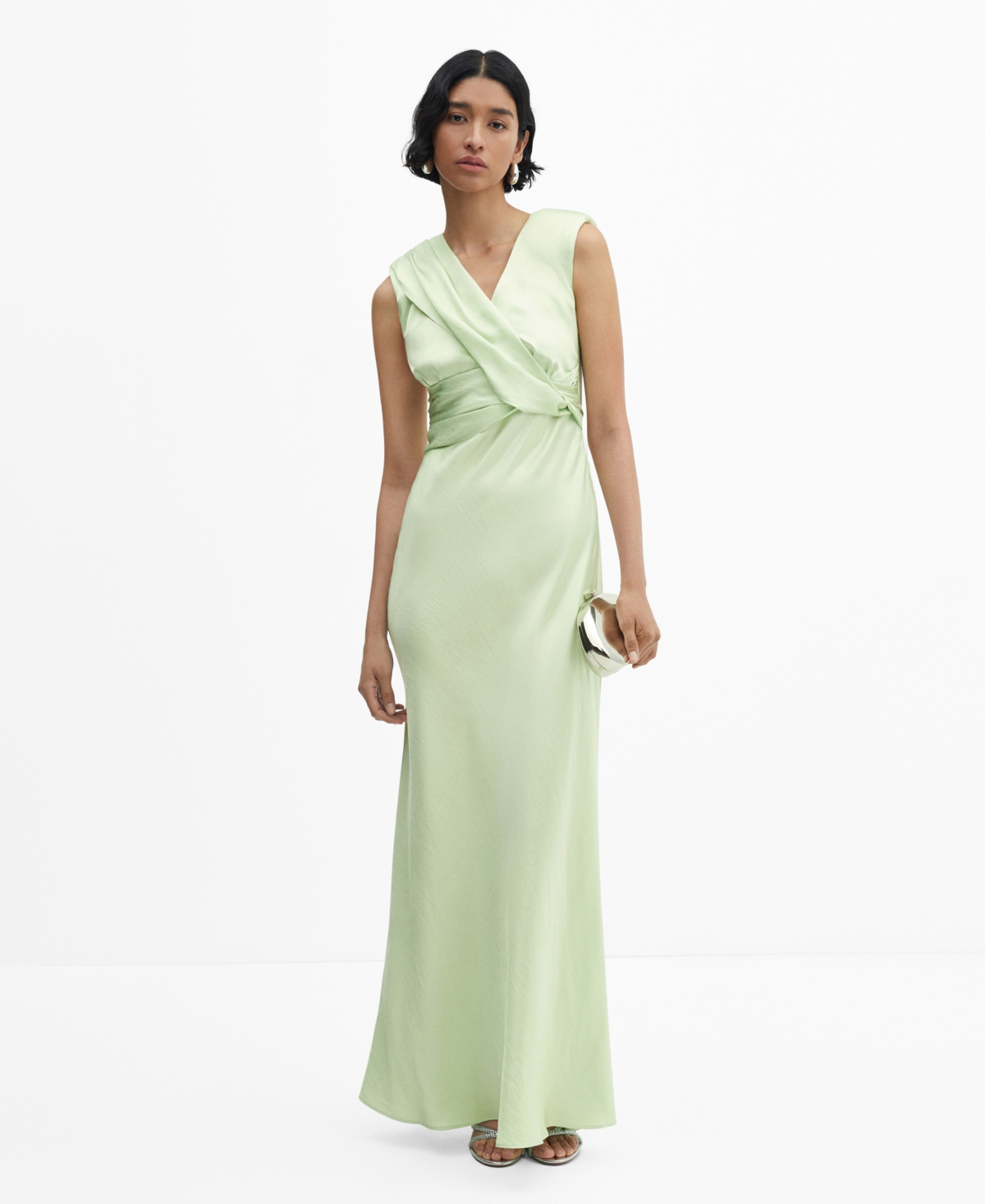 Women's Wrapped Satin Dress - Green