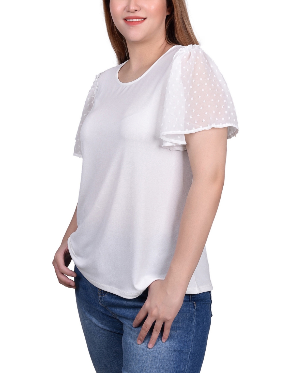 Shop Ny Collection Clip Dot Flutter Sleeve Top In Ivory