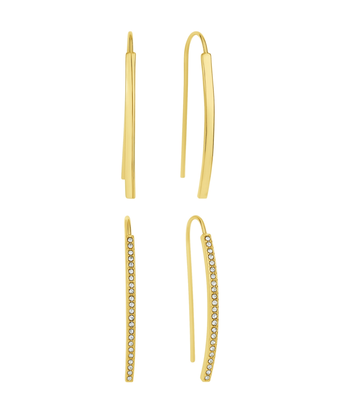 Crystal Curved Bar Earring Set - Gold