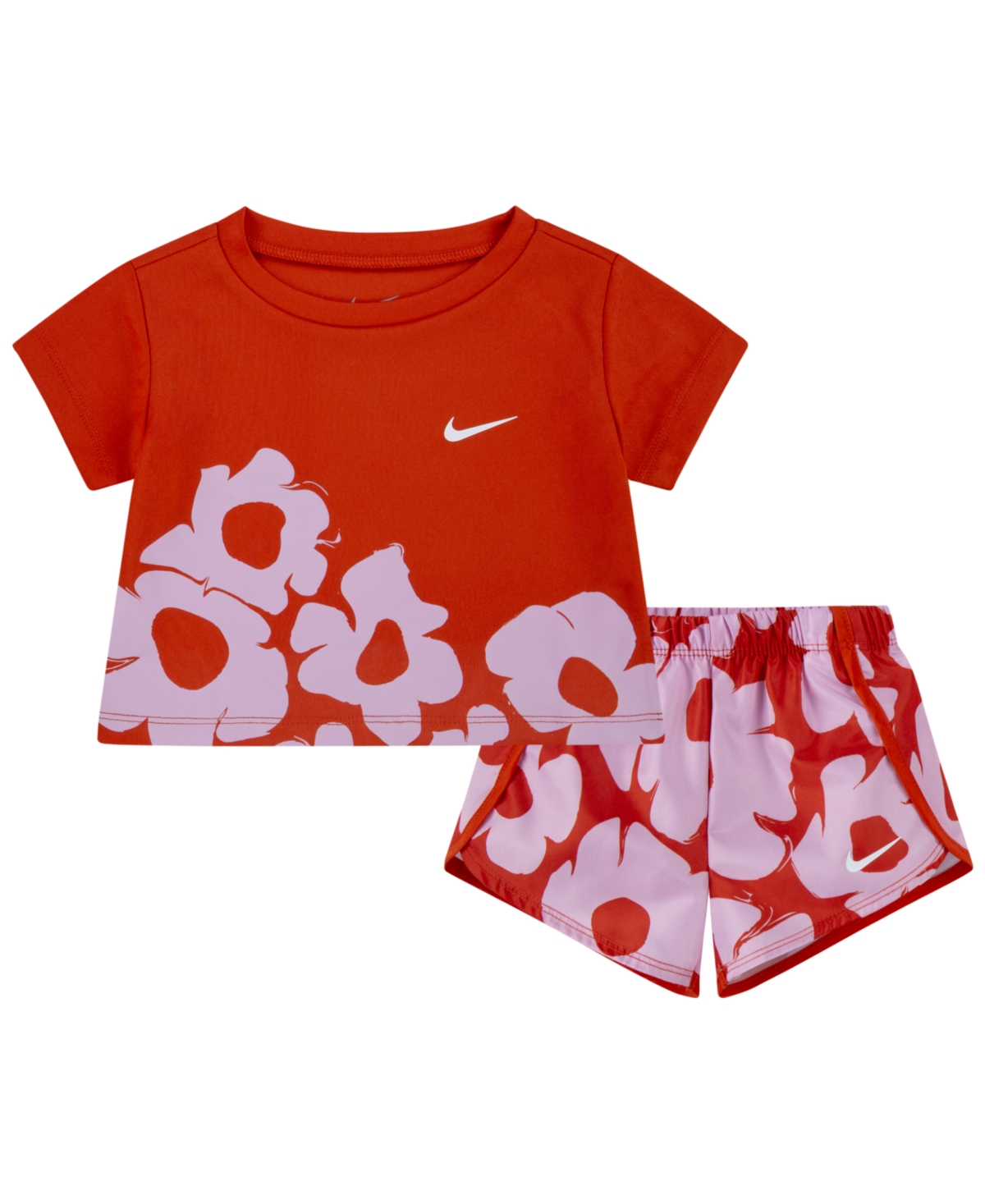 Shop Nike Infant Girls Dri-fit Floral Tee And Shorts Set In Picante Red