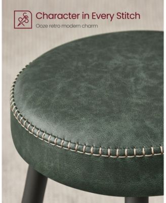 Set Of 2, Kitchen Bar Stools, Breakfast Stools, Synthetic Leather With Stitching