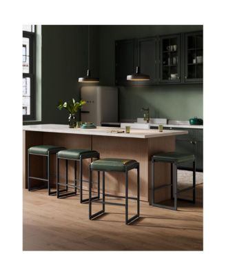 Counter Height Bar Stools Set of 2, Synthetic Leather with Stitching