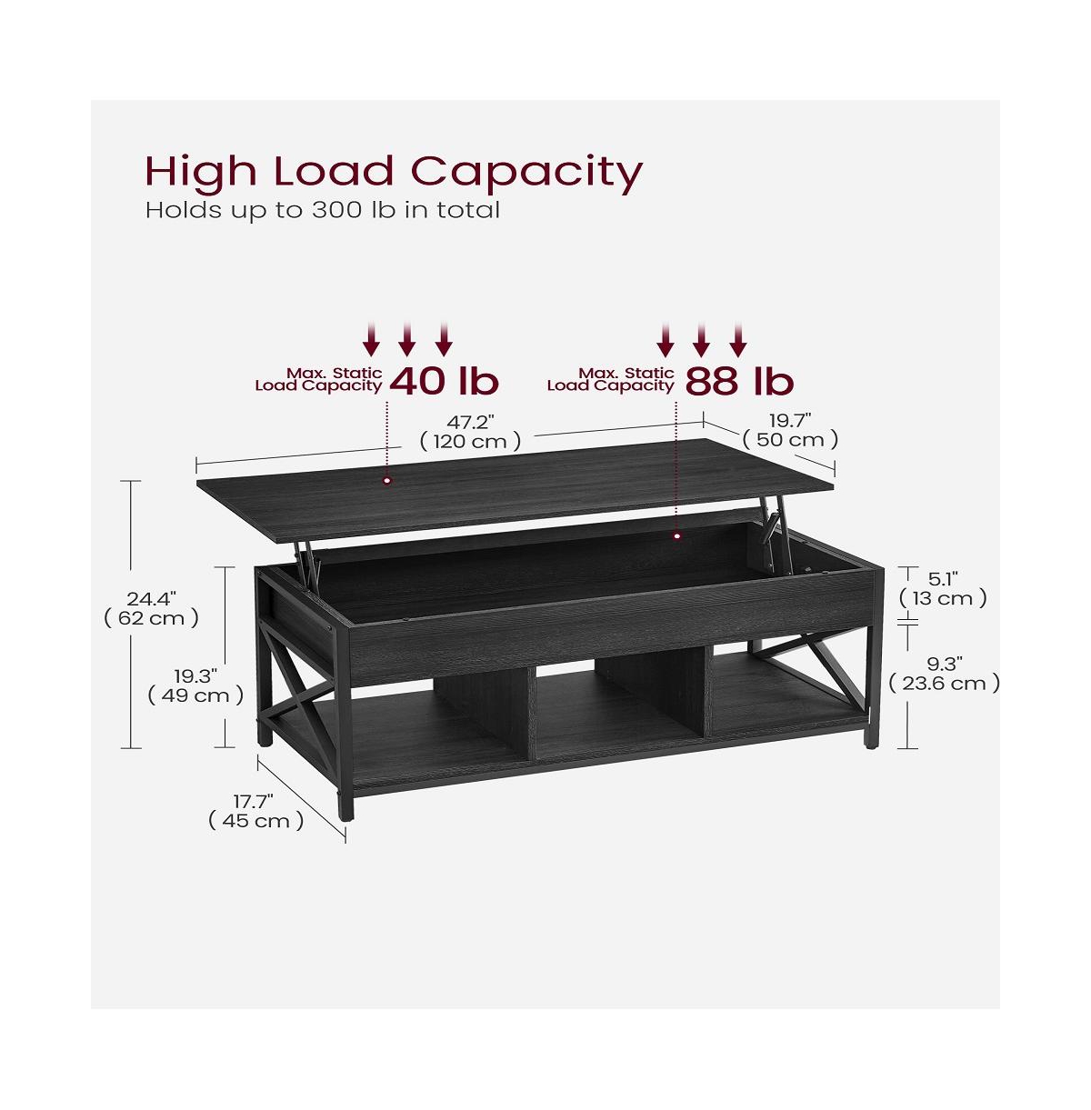 Slickblue Industrial Lift Top Coffee Table With Hidden Compartments For Living Room