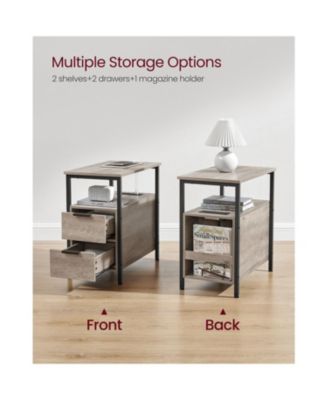 Narrow USB Ports Charging Station & Drawers Side Table