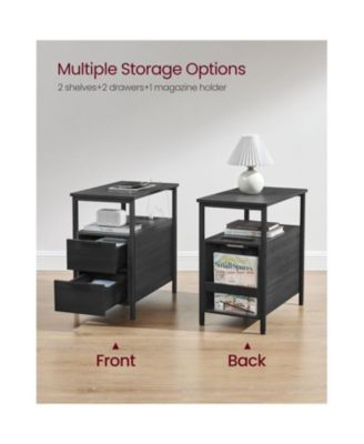 Narrow Nightstand Side Table With USB Ports, Charging Station And Drawers