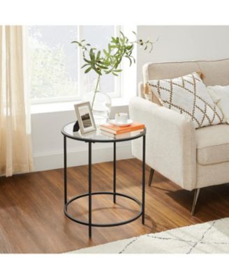 Round Side Table, Glass End Table With Metal Frame, Small Coffee Accent Table Set of 2