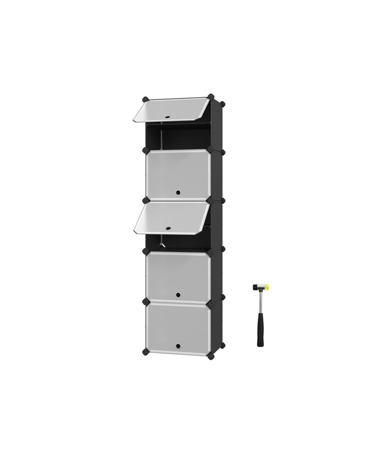 Shoe Rack, 10-Slot Storage Organizer Unit with Doors, Portable Cube Shoe Storage Organizer - Black