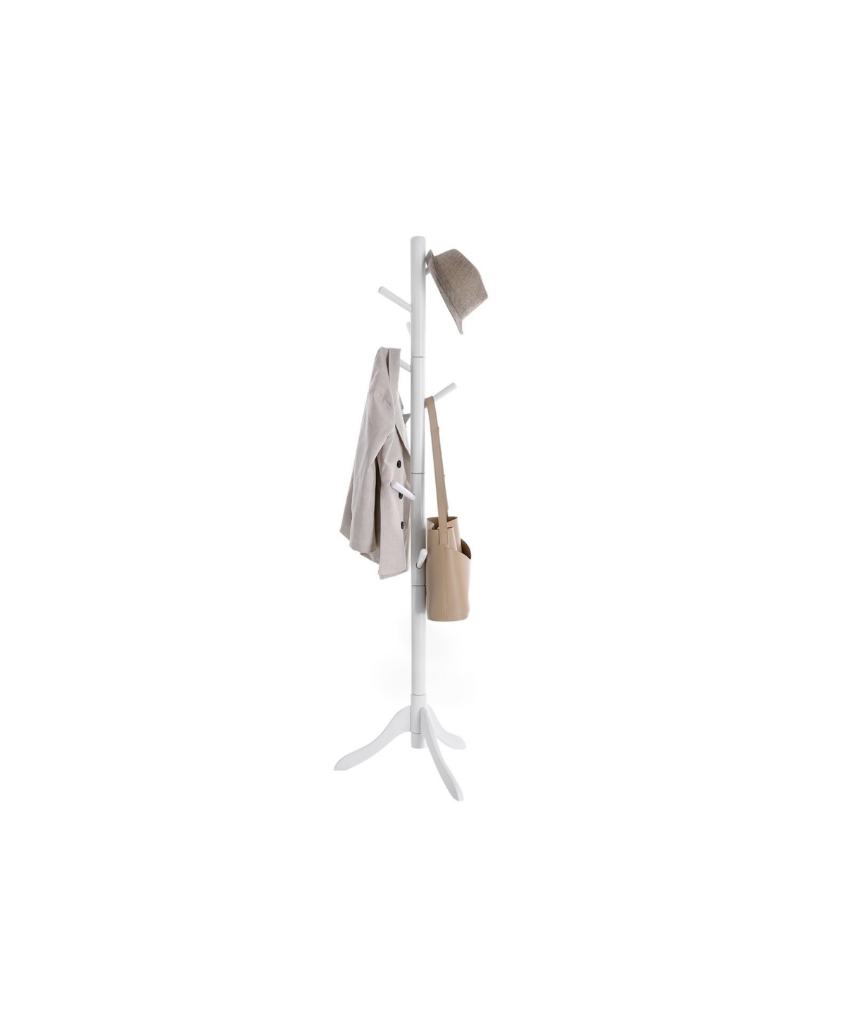 Slickblue Coat Rack With 8 Hooks, Rubber Wood Coat Tree Free Standing, For Clothes, Hats, Handbags, Umbrella