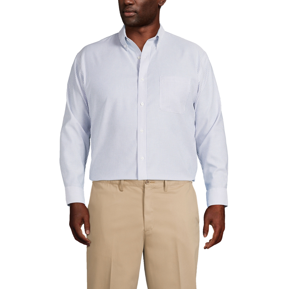Big & Tall Traditional Fit Pattern No Iron Supima Oxford Dress Shirt - Deep sea navy stripe