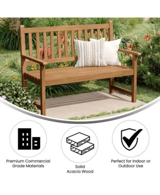 Andover Indoor/Outdoor Patio Bench/Dual-Person Loveseat With Slatted Acacia Wood Design For Use In Sunroom, Backyard, Porch, Or Garden