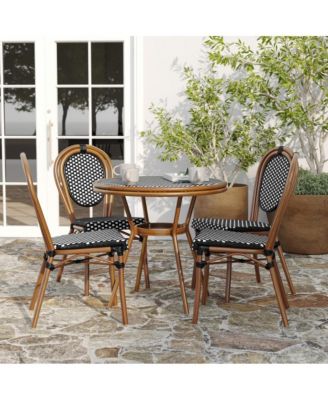 Celia Bistro Style Table With Glass Top, Pe Rattan, 2 Stack Chairs, And Bamboo Finished Metal Frame For Indoor/Outdoor Use