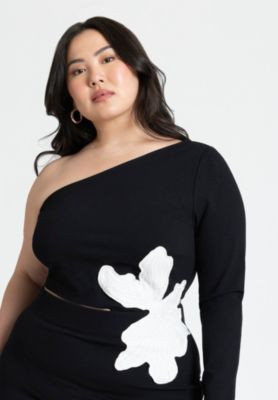 Women's Plus Size One Shoulder Flower Detail Dress