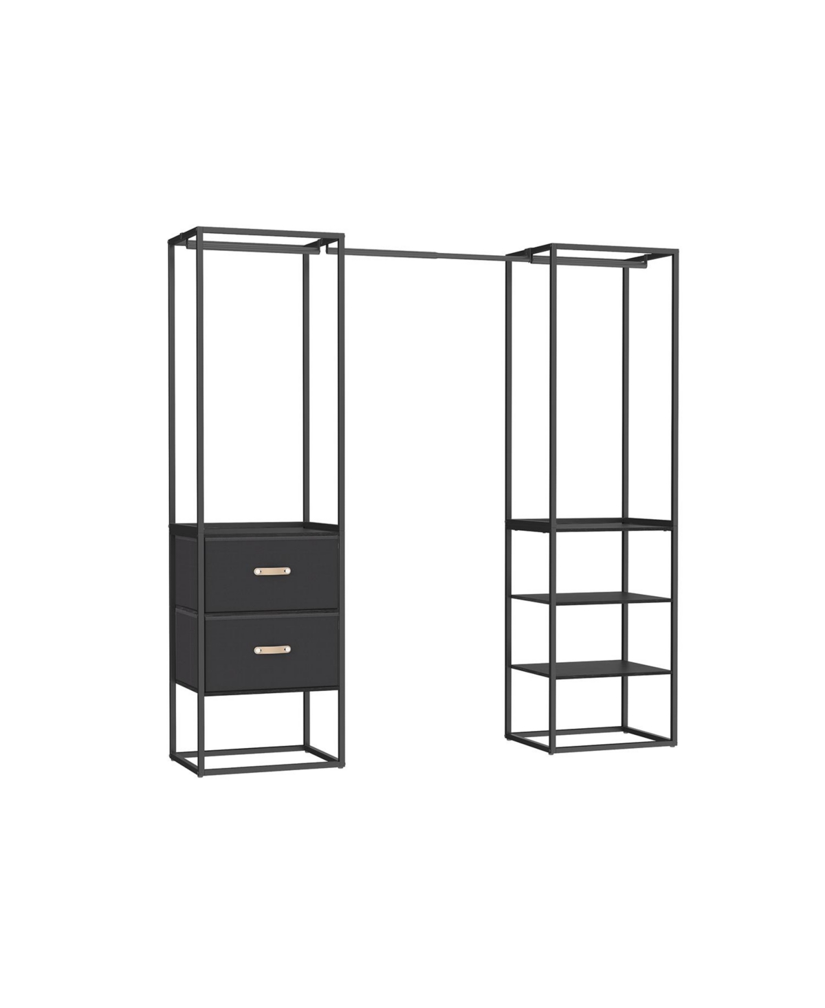 Heavy Duty Clothes Rack with 1 Extendable Hanging Rod, 2 Drawers and 4 Shelves, Space-Saving - Black