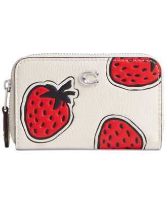 COACH - Small Strawberry-Print Zip-Around Leather Card Case
