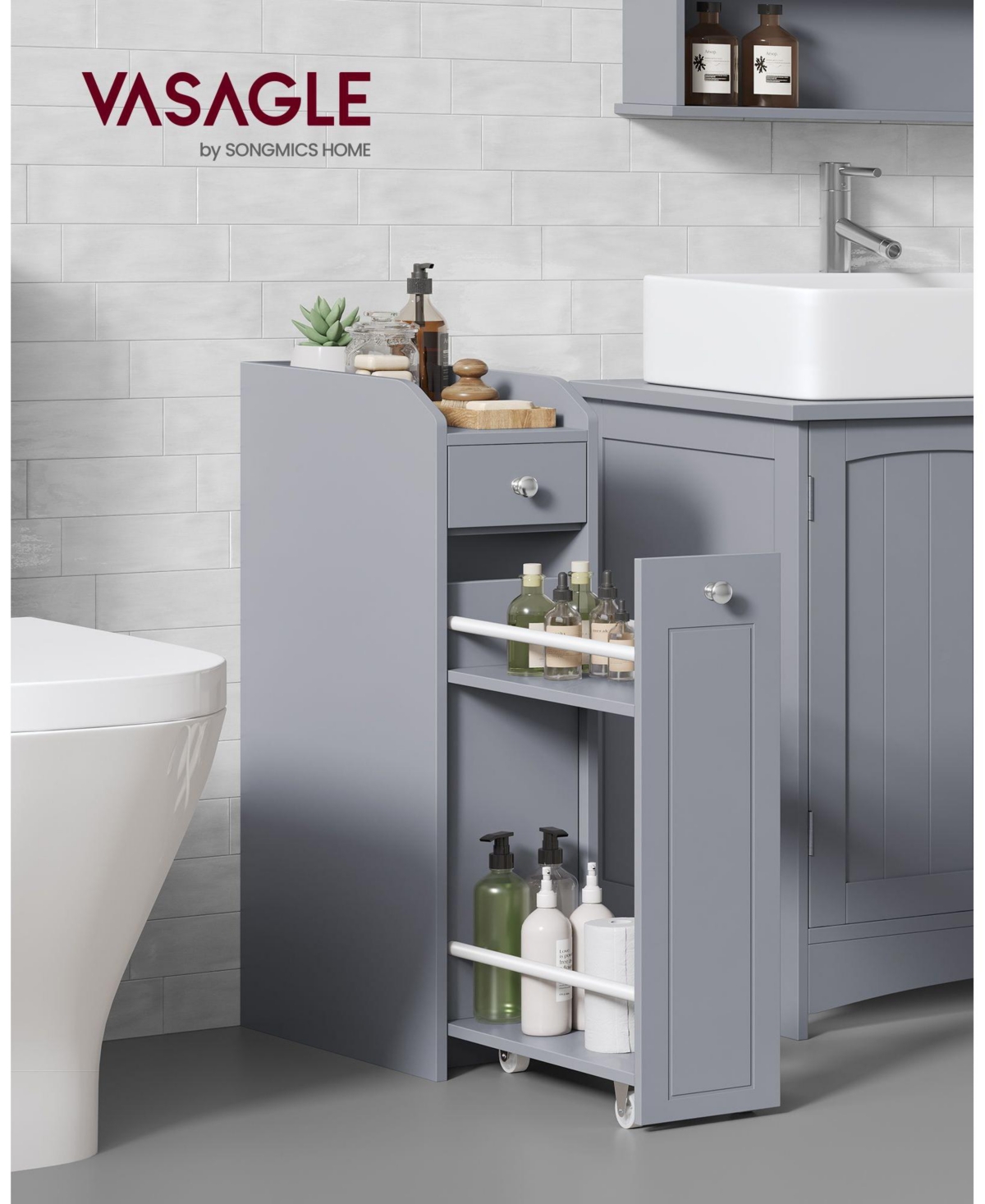 Slickblue Bathroom Storage Cabinet, Slim Bathroom Storage Organizer, Toilet Paper Holder with Storage