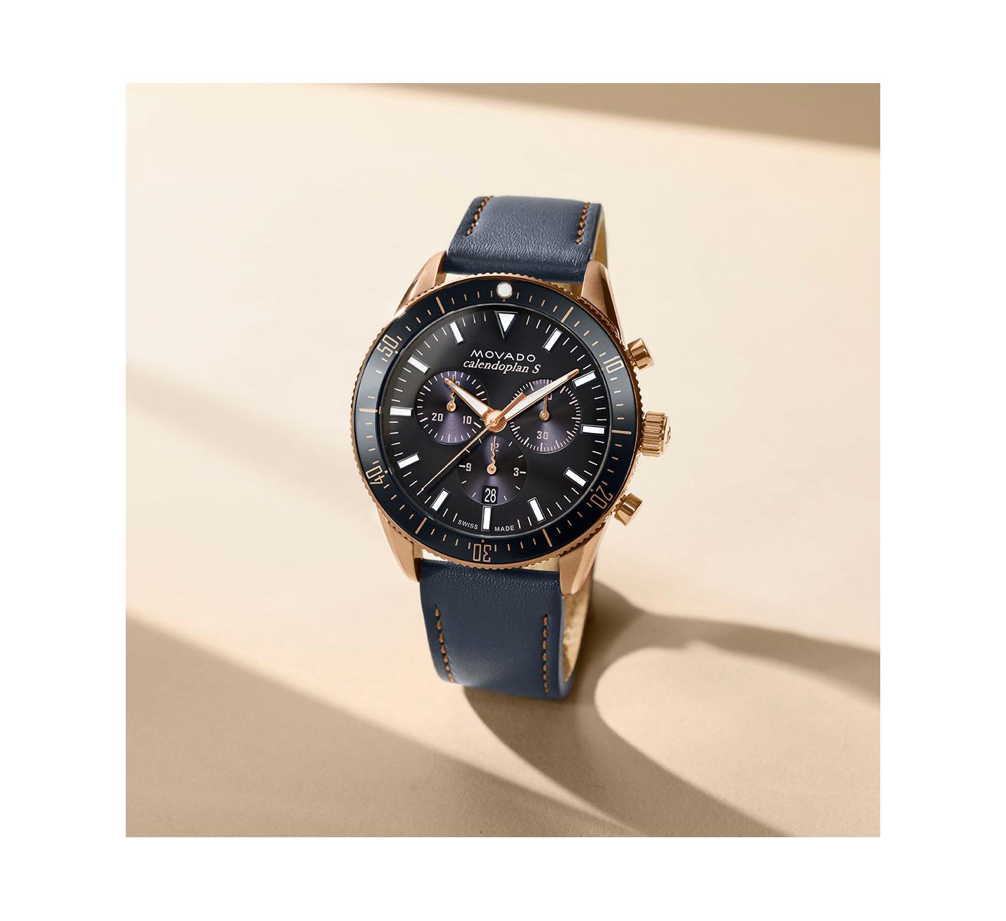 Мужские часы Movado Calendoplan S Swiss Quartz Chronograph Gray Leather Strap Watch 42mm — фото 5