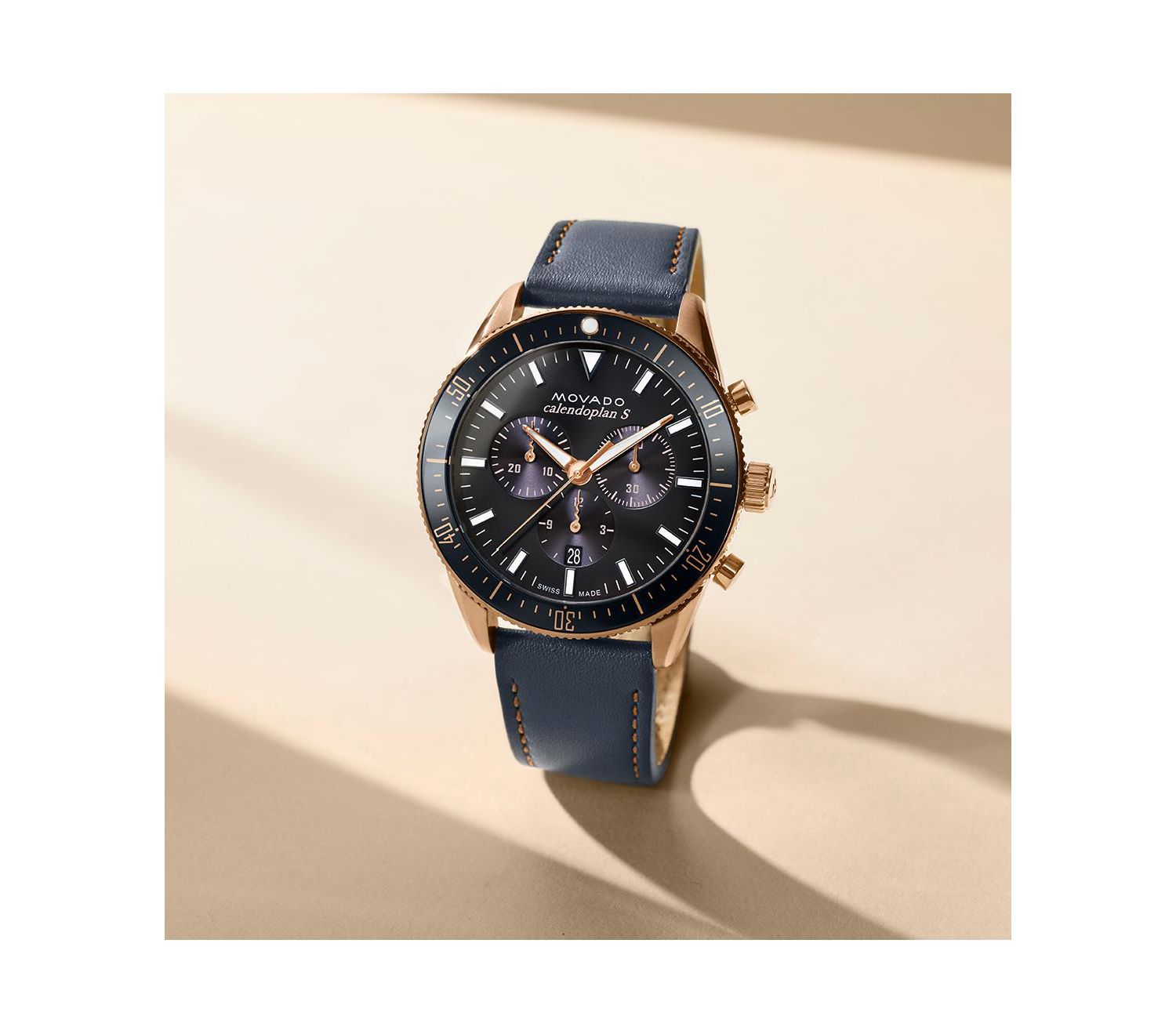 Men's Calendoplan S Swiss Quartz Chronograph Gray Leather Strap Watch 42mm