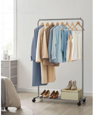 Clothes Rack with Wheels, Garment Rack, with Dense Mesh Shelf, 2 Brakes, Sturdy Steel Frame