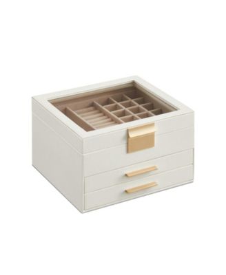 Slickblue Jewelry Box With Glass Lid, Multi-layer Jewelry Organizer, For Big And Small Jewelry - White