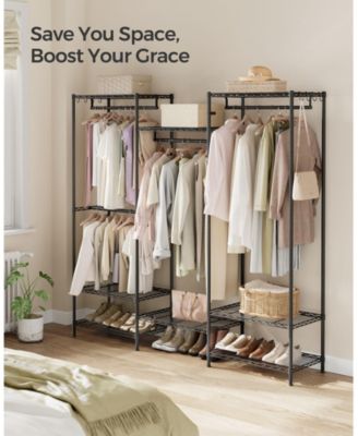 Freestanding Metal Clothing Racks, Garment Rack with Adjustable Wire Shelves, Hanging Rods, Hooks