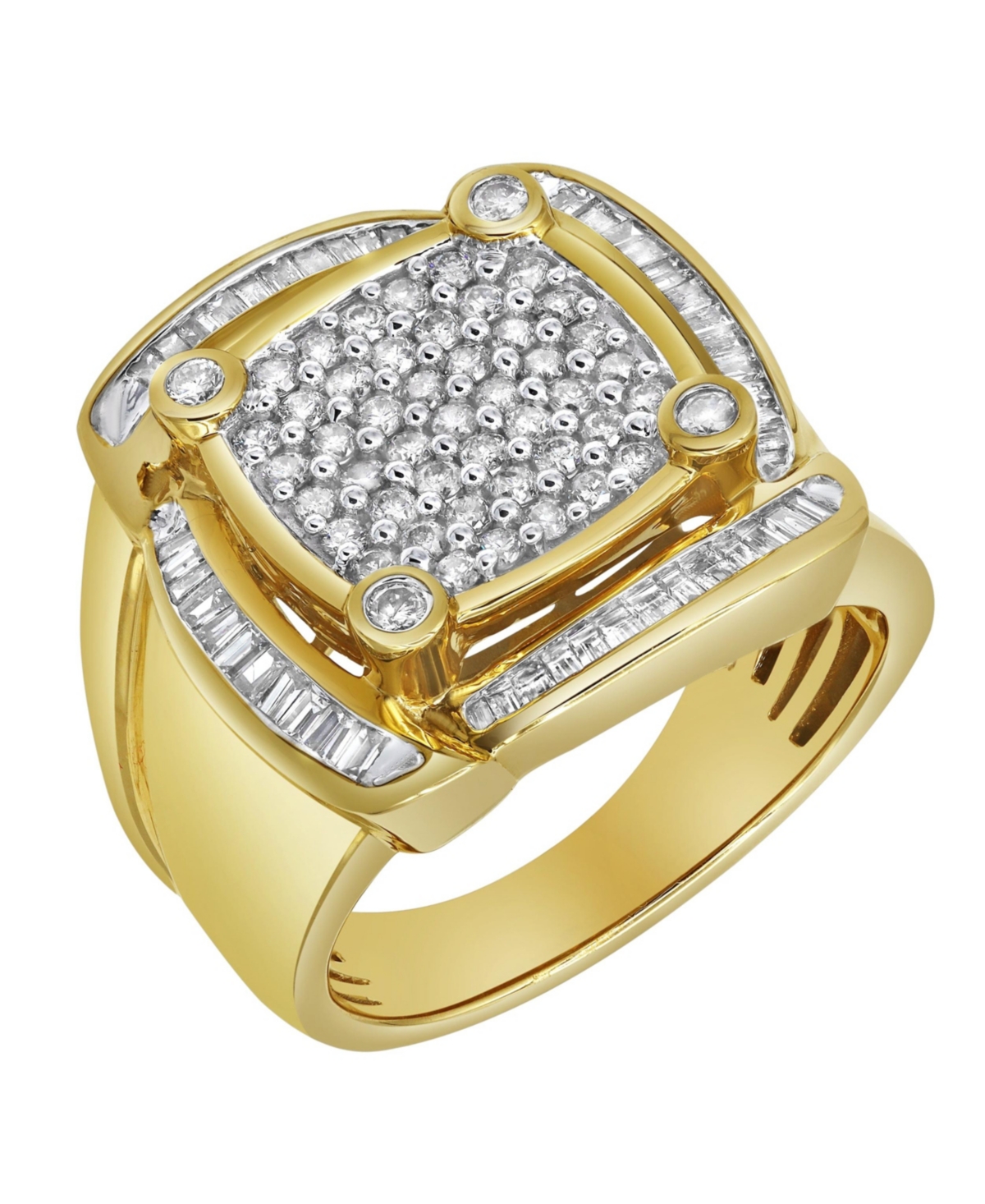 Ice Hurricane Natural Certified Diamond 1.25 cttw Baguette Cut 14k Yellow Gold Statement Ring for Men - Yellow