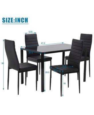 5 Piece Dining Table Set for 4 Glass Dining Table and 4 Chairs Black