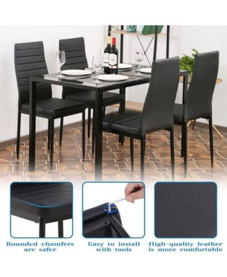 5 Piece Dining Table Set for 4 Glass Dining Table and 4 Chairs Black