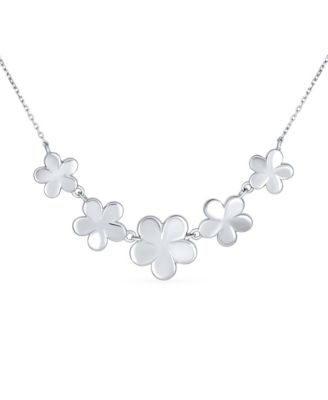 Statement Synthetic Blue Opal Multi 5 Plumeria Hawaiian Flower Collar Necklace Sterling Silver