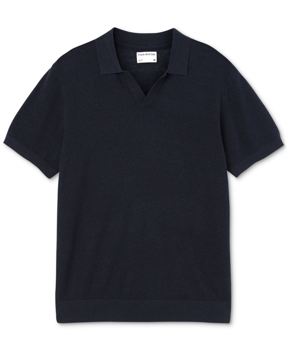 Frank and Oak Men's Slim Fit Short Sleeve Textured Open Collar Polo Sweater