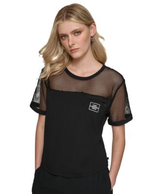 KARL LAGERFELD PARIS - Women's Short-Sleeve Mesh-Top T-Shirt