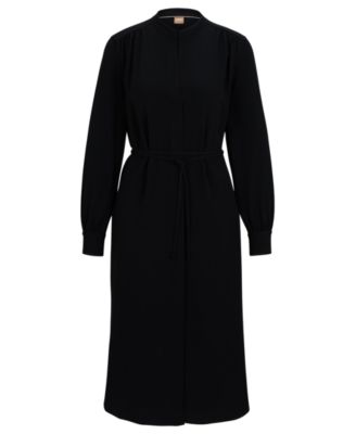 Women's Collarless V Neckline Belted Dress