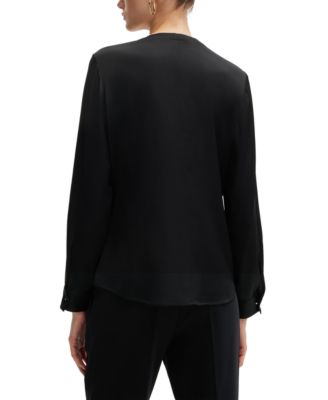 Women's Stretch-Silk Crepe De Chine Ruched-Neck Top