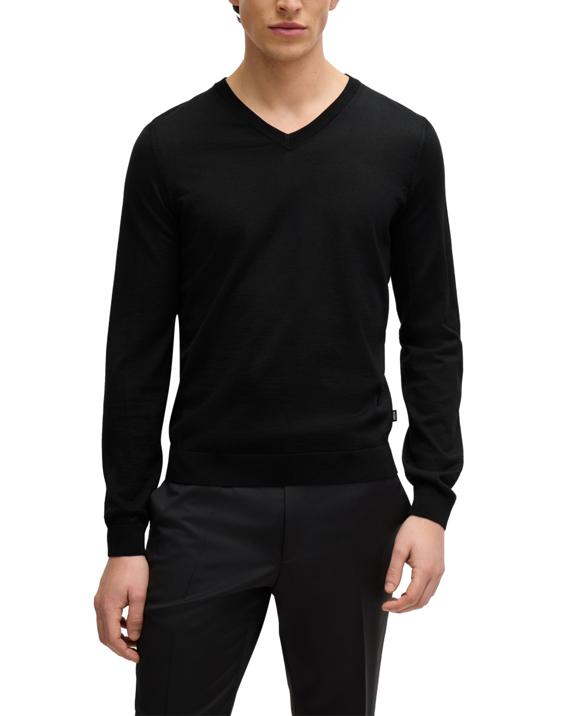 Shop Hugo Boss Boss By  Men's Slim-fit Merino Wool V-neck Sweater In Black