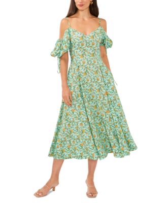 1.STATE Women's Floral Print Cold-Shoulder Puff Sleeve Midi Dress - Macy's