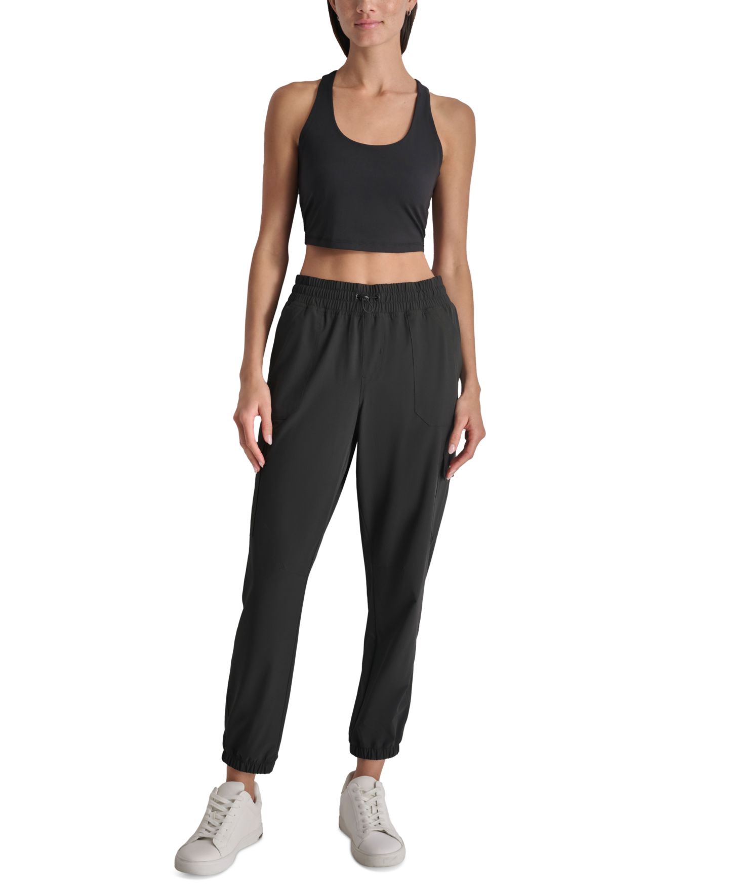 Женские брюки DKNY Drawcord-Waist Cargo Jogger, цвет: Чёрный — фото 2