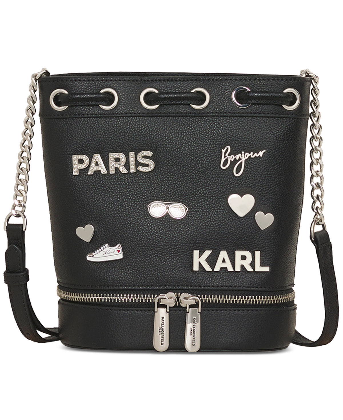 Shop Karl Lagerfeld Nantes Small Leather Bucket Bag In Blk Multi