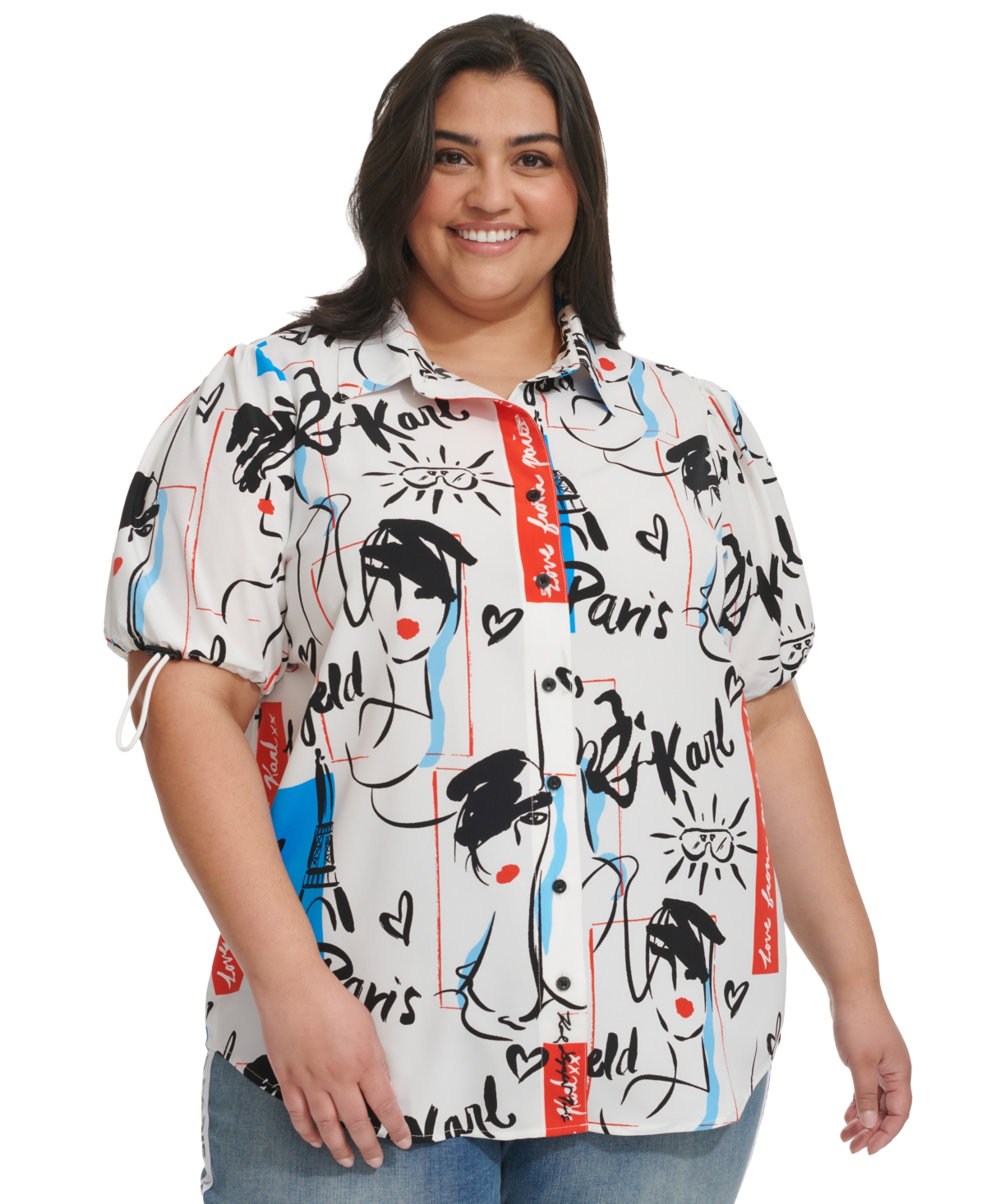 Shop Karl Lagerfeld Plus Size Logo Graphic Short-sleeve Shirt, Created For Macy's In Soft White Multi