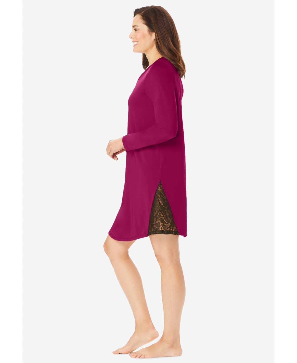 Amoureuse Women's Henley Sleepshirt With Lace Detail