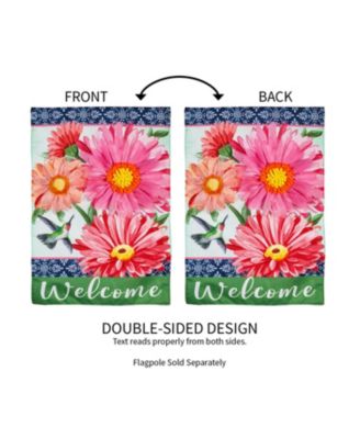 Gerberas and Hummingbird Garden Linen Flag 12.5 x 18 Inches Indoor Outdoor Decor