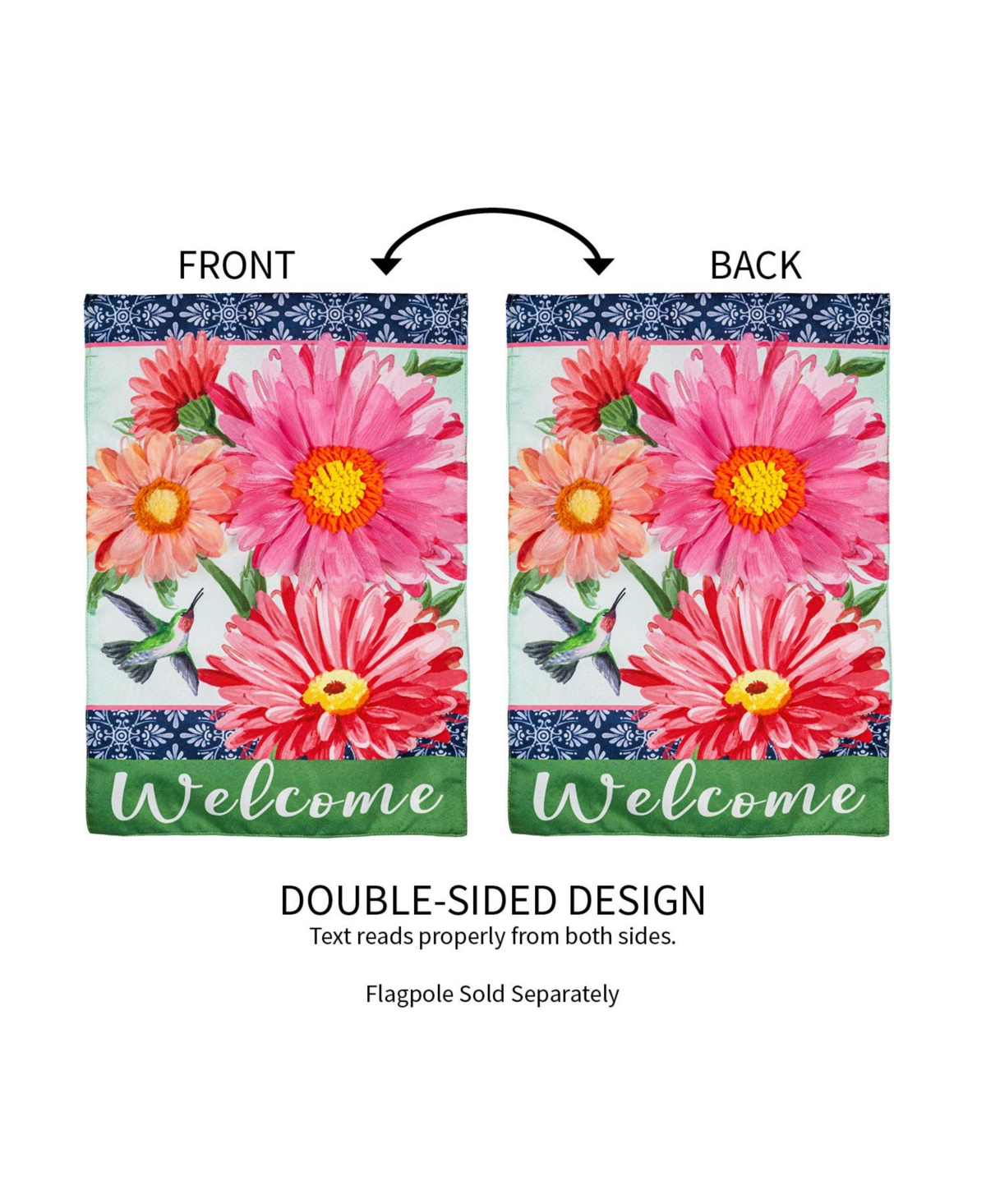 Evergreen Gerberas and Hummingbird Garden Linen Flag 12.5 x 18 Inches Indoor Outdoor Decor