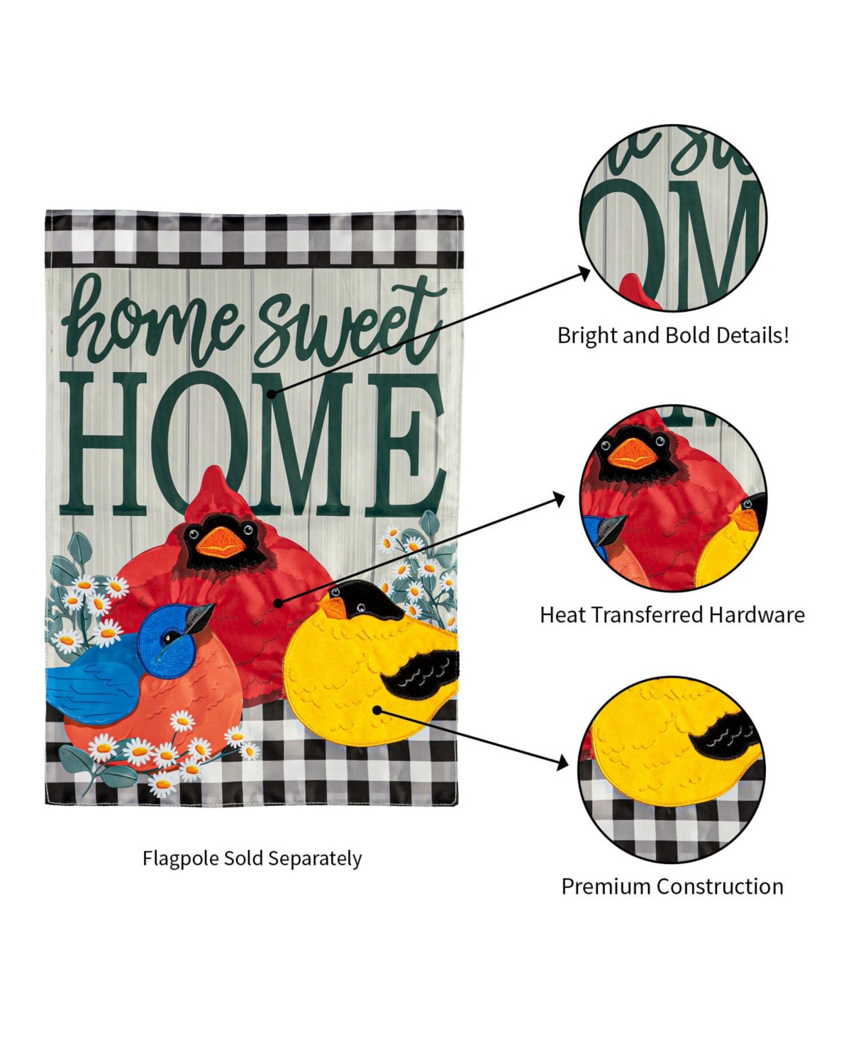 Evergreen Portly Birds Garden Applique Flag 12.5 x 18 Inches Indoor Outdoor Decor